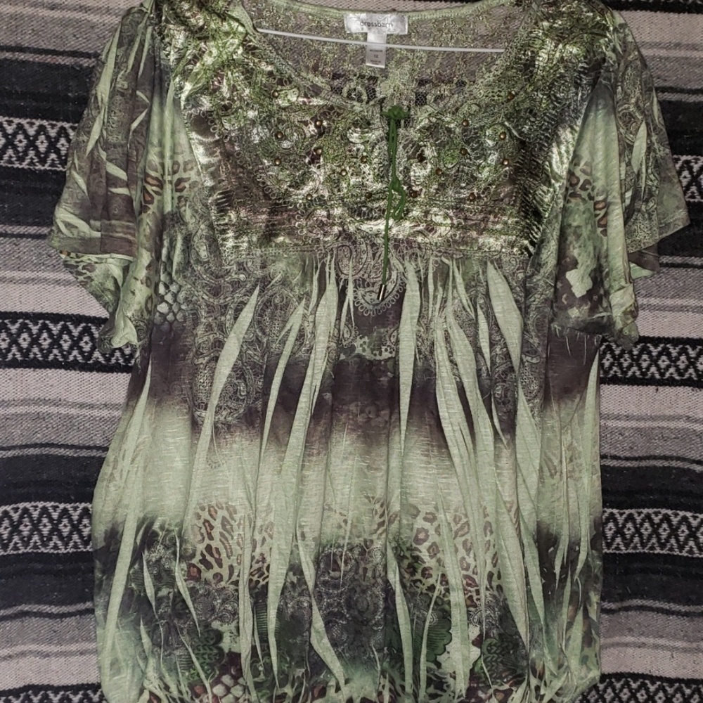 1X Green and Bronze Blouse